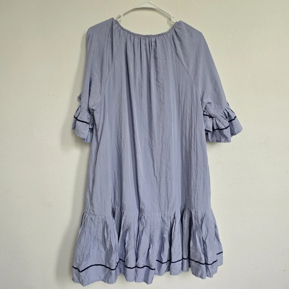 Jofifl Light Blue Solid Short Sleeve Pocketed Dress Large - Picture 12 of 13